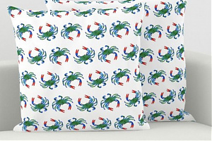 Pillow cover with Blue Crabs (Watercolor artwork) - 