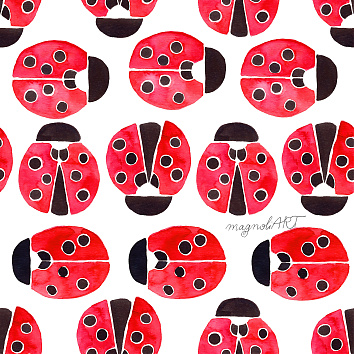 Sweet ladybugs 2 - seamless repeat pattern with watercolor elements