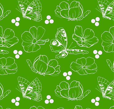 Spring breeze secondary green  BK22-A23 - seamless repeat pattern with hand-drawn butterflies and flowers