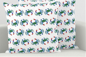 Pillow cover with Blue Crabs (Watercolor artwork) -