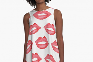 A-line dress with Red watercolor lips -
